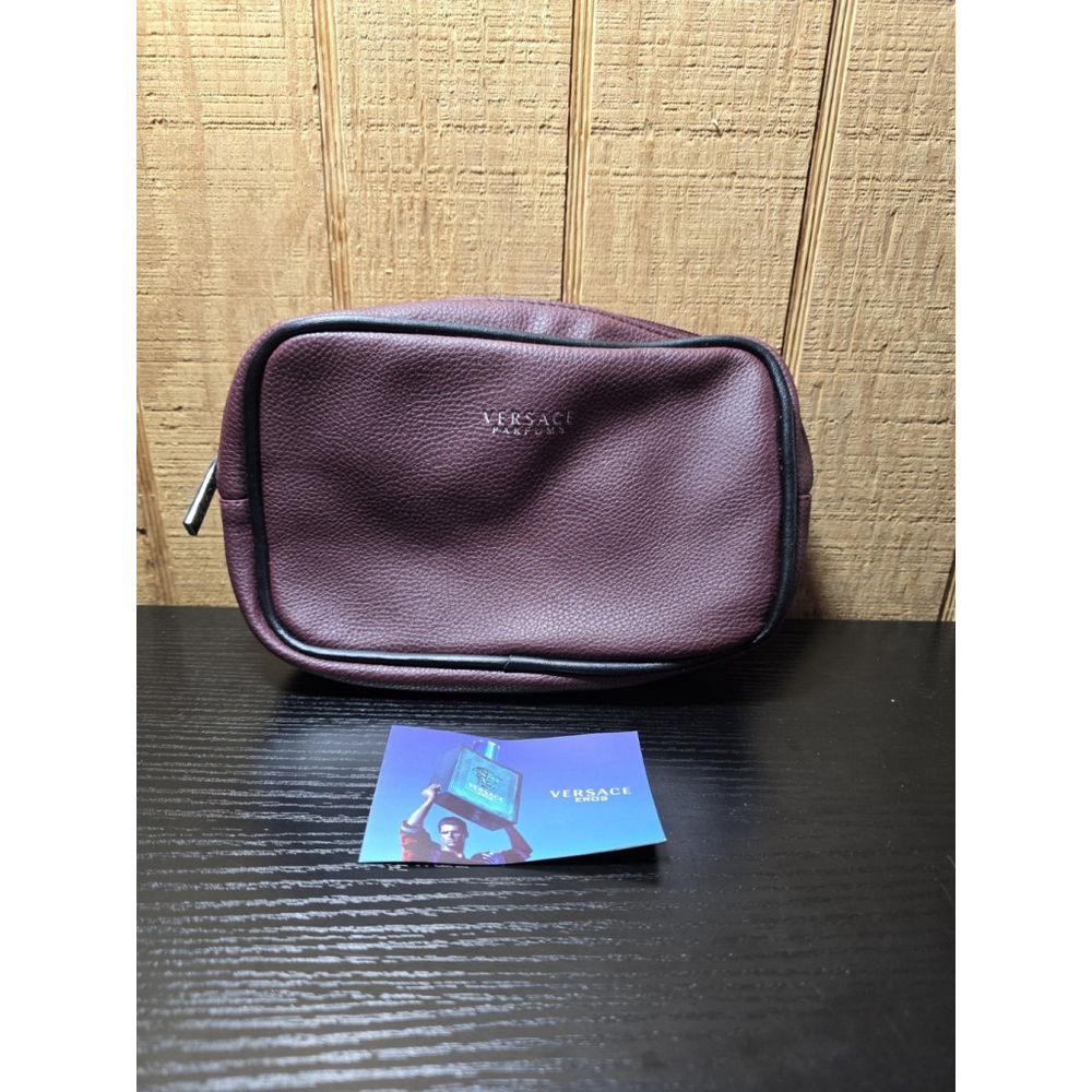 VERSACE Parfums Small Toiletry Case Pouch Travel Bag Burgundy